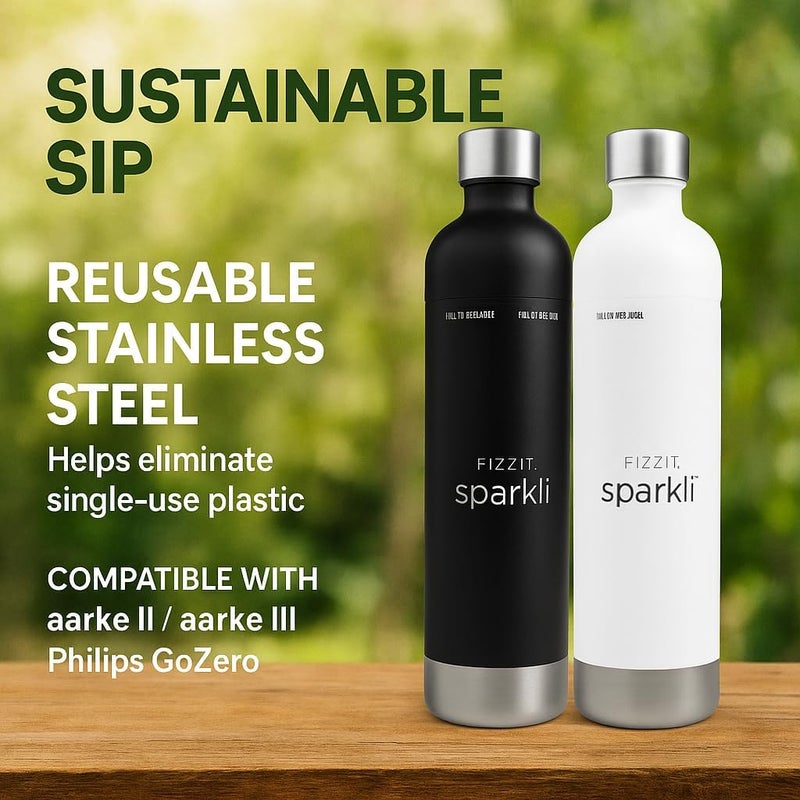 Fizz It FIZZIT Black Stainless Steel Carbonation Bottle | Compatible with Some Soda Makers | Reusable Sparkling Water Bottle, Dishwasher Safe, BPA-Free (SSB-B) - Image 2
